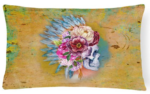 Caroline`s treasures ziua florilor moarte craniu panza tesatura pernă decorativă multicolore 12h x16w
