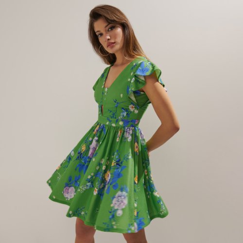 Mohito - rochie mini verde în flori - verde